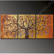 Модульная картина из 3 секций: дерево в цвету, выполненная маслом на холсте